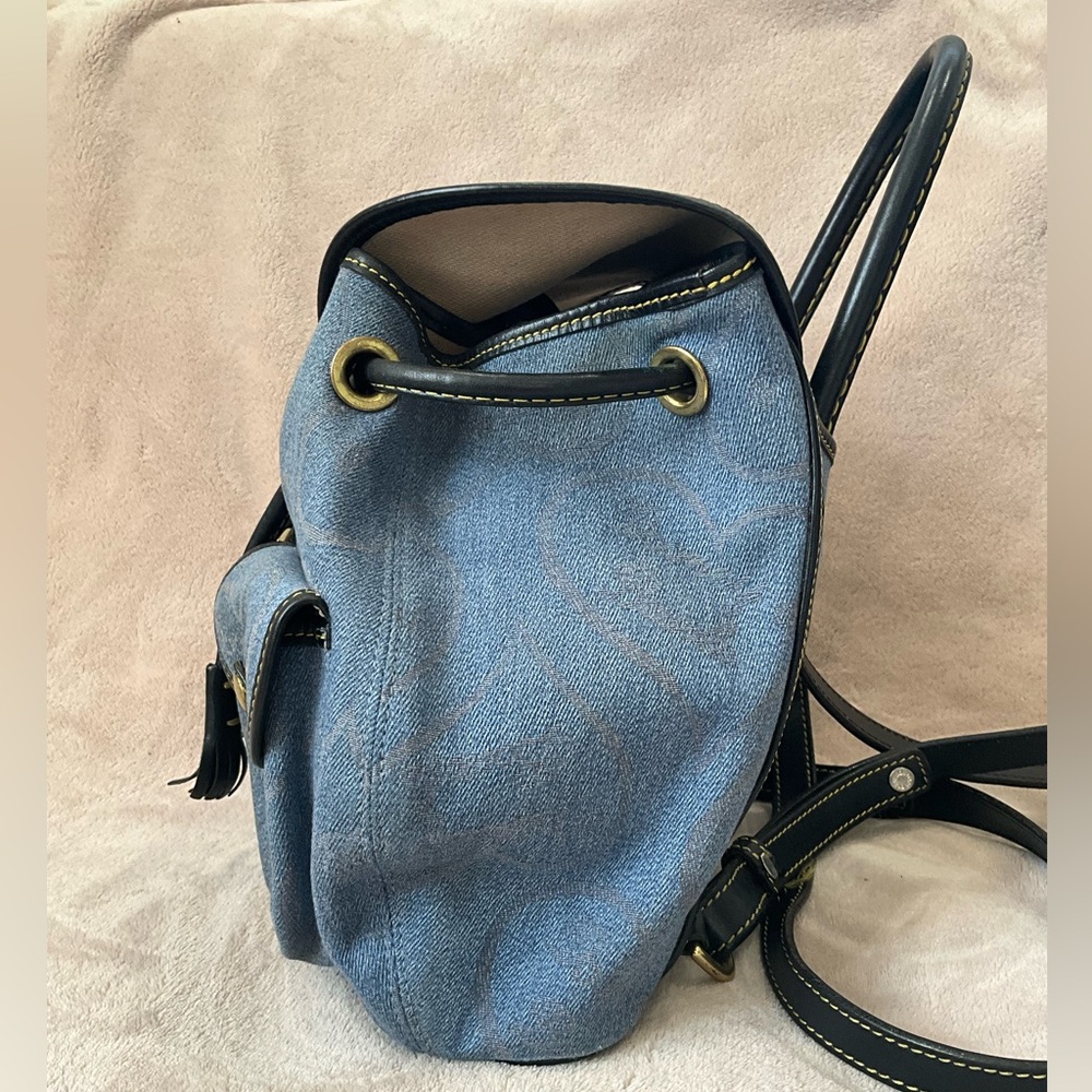Dooney & Bourke Vintage Canyon Backpack in blue denim. 10.5”x 9.25”x 4” - Picture 5 of 16
